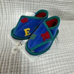 VTG 90s Baby Slippers Shoes Size 5/6 S  Blue Children alphabet bear Fabric  NWT
